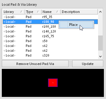 Placing a local Pad template instance.