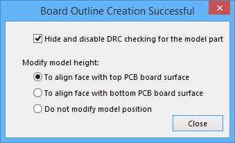 The Board Outline Creation Successful dialog.