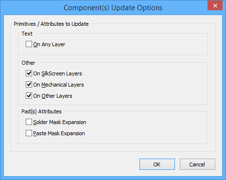 The Components Update Options Dialog.