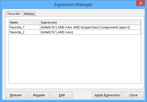 The Favorites tab of the Expression Manager dialog.