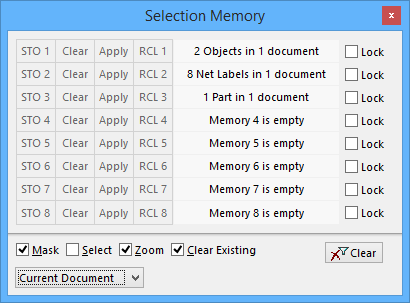 The Selection Memory dialog.