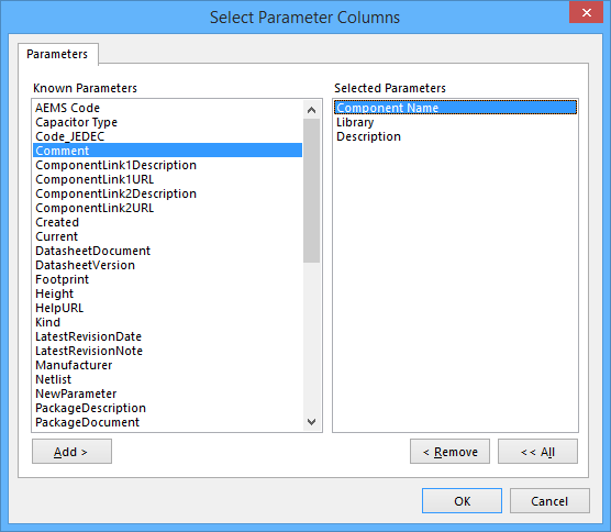The Select Parameter Columns dialog.
