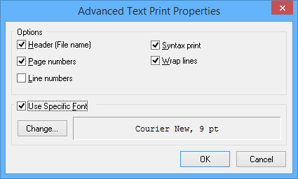 The Advanced Text Print Properties dialog