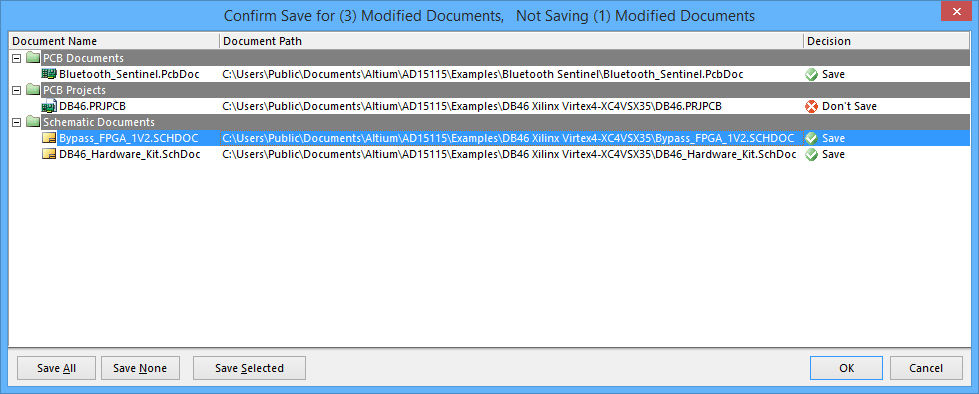  The Confirm Save for Modified Documents dialog