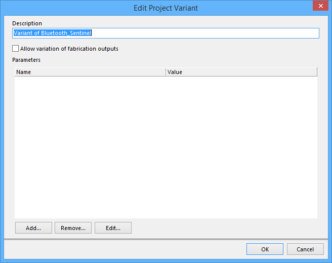 The Edit Project Variant dialog