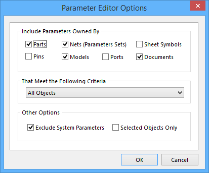  The Parameter Editor Options dialog