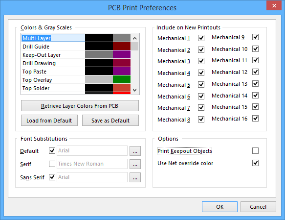 The PCB Print Preferences dialog