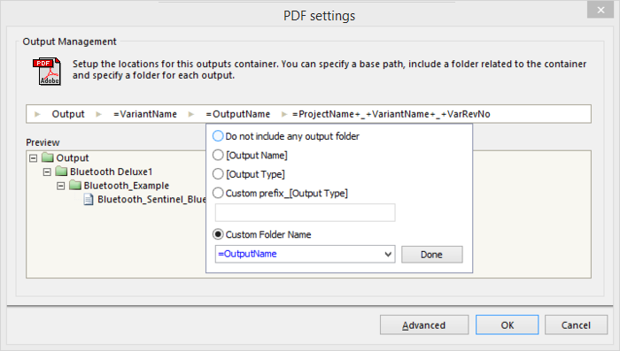 Setting the Custom Folder Name to =OutputName.