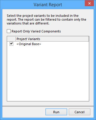 The Variant Report dialog