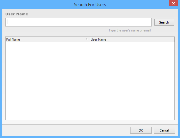 The Search For Users dialog.