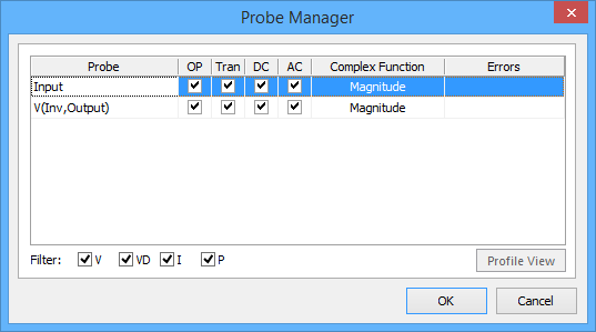Basic View mode of the Probe Manager dialog.