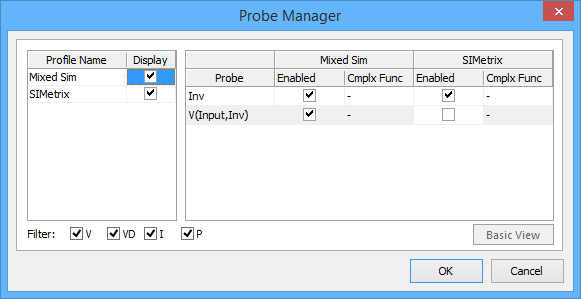 Profile View mode of the Probe Manager dialog.