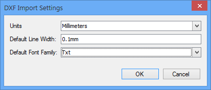 The DXF Import Settings dialog