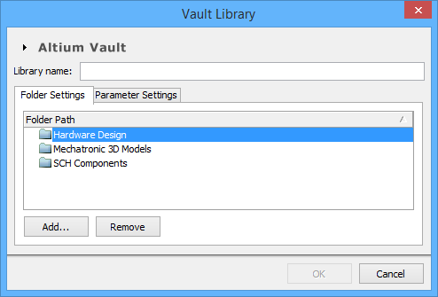 The Folder Settings tab of the Vault Library dialog.