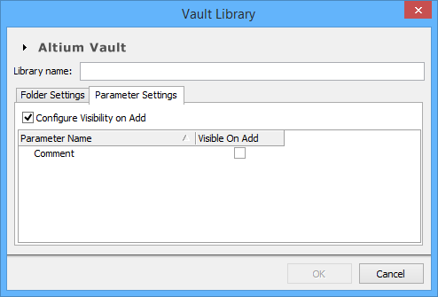 The Parameter Settings tab of the Vault Library dialog.