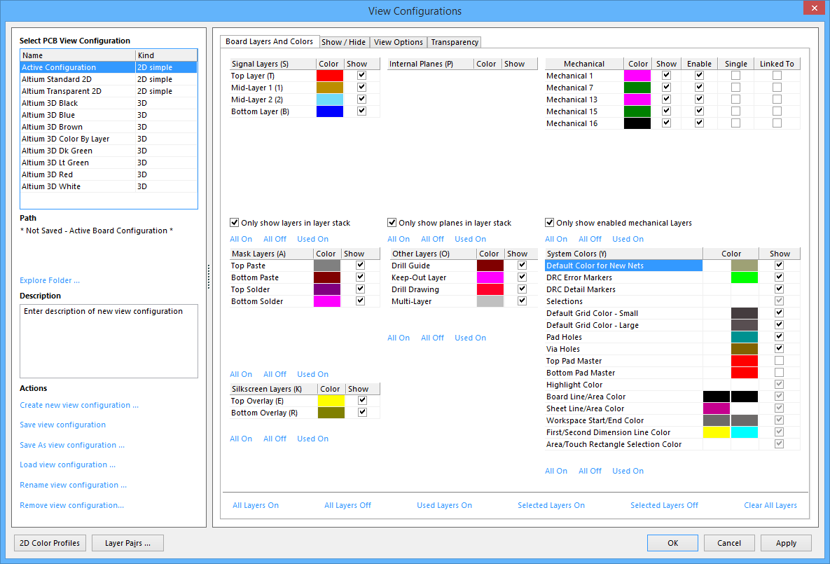 The View Configurations dialog