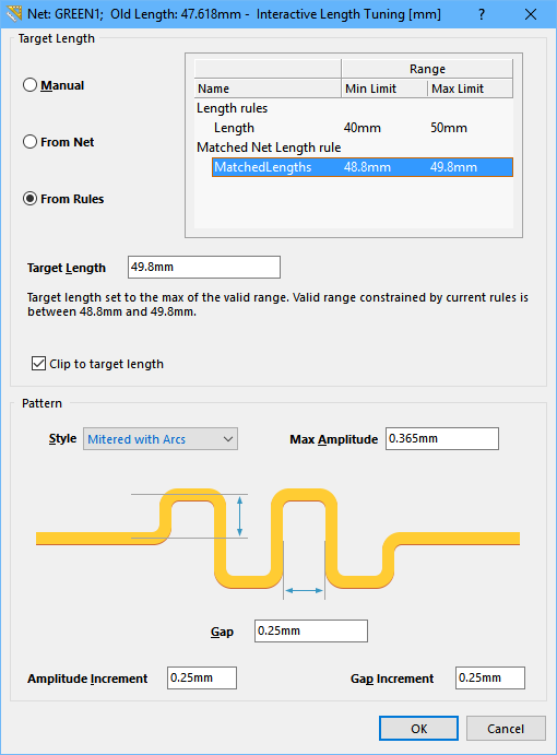 Press TAB during length tuning to open the Interactive Length Tuning dialog, where you can select the target length mode and adjust the accordion parameters.