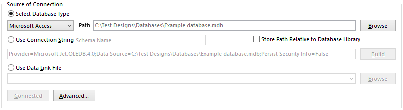 Specifying the connection to the external database.