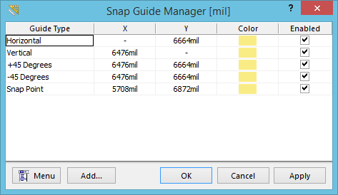 The Snap Guide Manager dialog.
