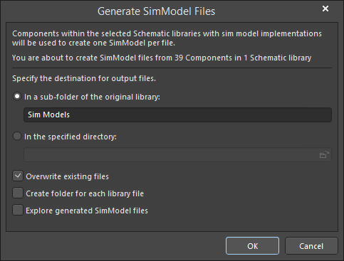 The Generate SimModel Files dialog