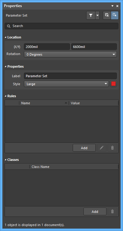 The Parameter Set default settings in the Preferences dialog and the Parameter Set mode of the Properties panel
