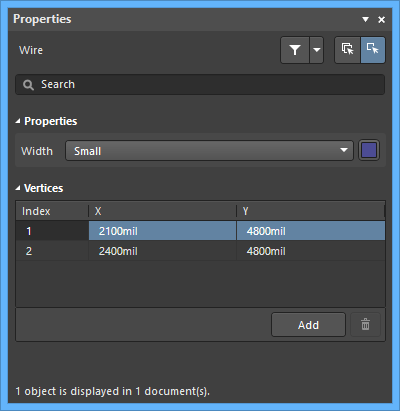 The Wire default settings in the Preferences dialog and the Wire mode of the Properties panel
