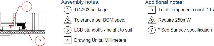 Два объекта Note на чертеже с выносками Callout, которые ссылаются на элементы объектов Note.