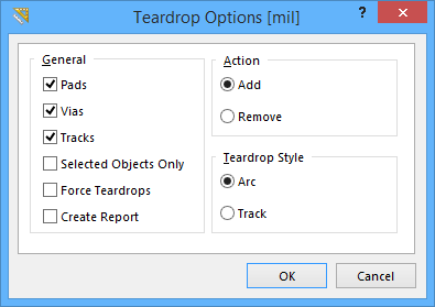The Teardrop Options dialog.