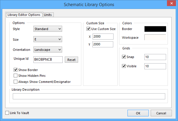 The Library Editor Options tab of theSchematic Library Options Dialog.