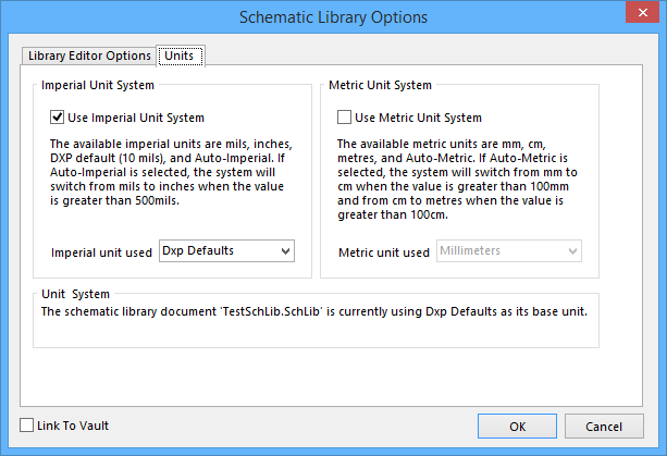 The Units tab of the Schematic Library Options dialog.
