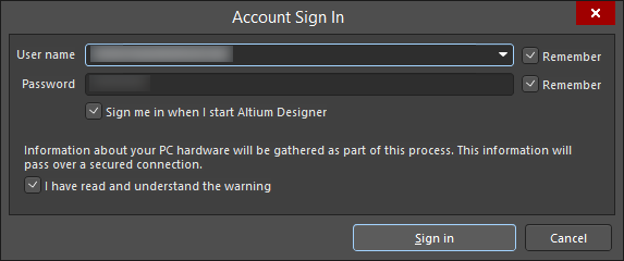 The Account Sign In dialog