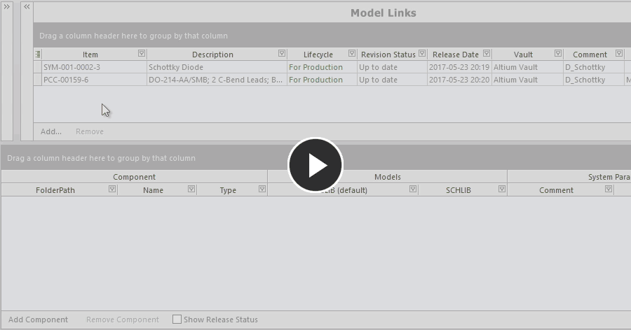 Assign a model and add a new component on-the-fly, using drag and drop from the Model Links region.