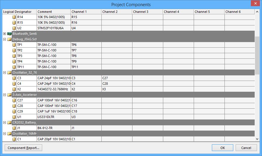 The Project Components dialog