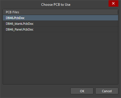 The Choose PCB to Use dialog