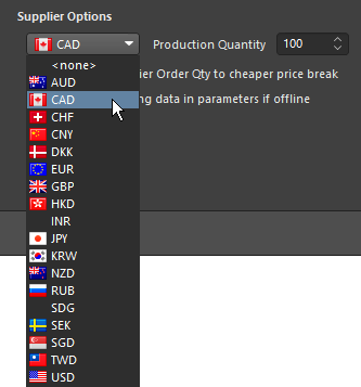 Choose from a list of supported currencies when outputting pricing data in a Bill of Materials.