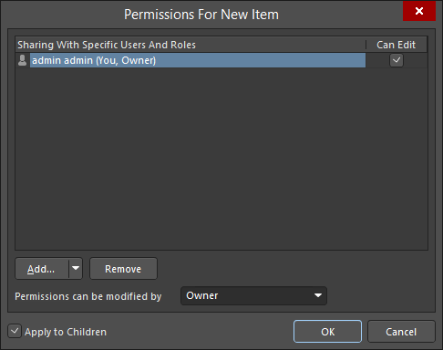 The Permissions For New Item dialog