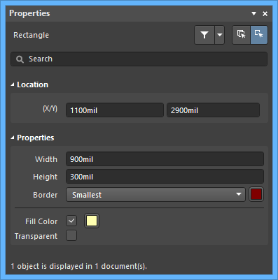 The Rectangle mode of the Properties panel