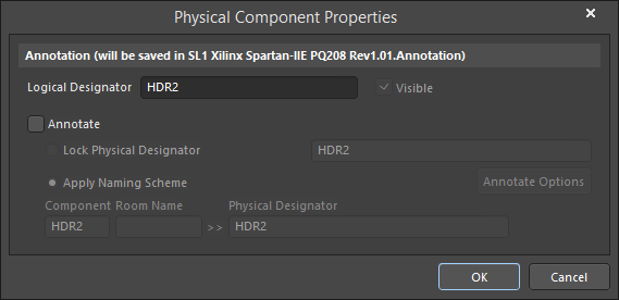 The Physical Component Properties dialog