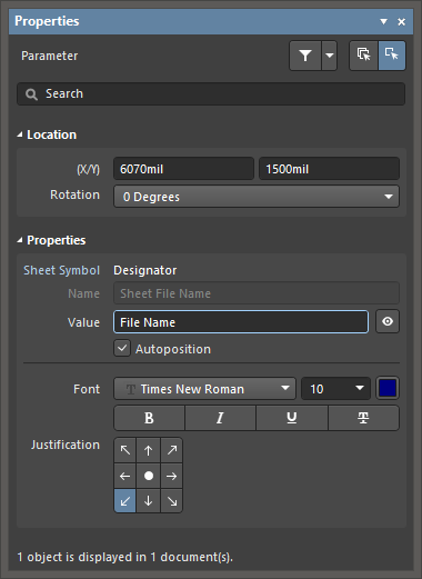 The Parameter mode of the Properties panel