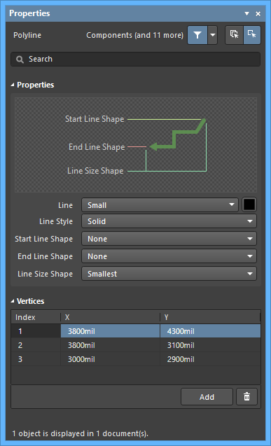 The Polyline mode of the Properties panel