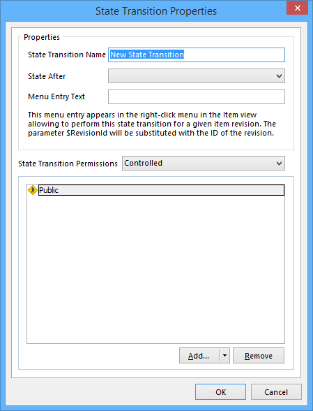 The State Transition Properties dialog