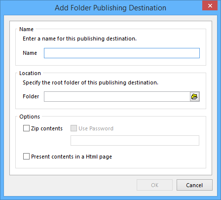 The Add Folder Publishing Destination dialog