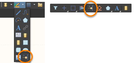 The Place Pin button on the Utilities toolbar drop-down (left) and the Active Bar (right)