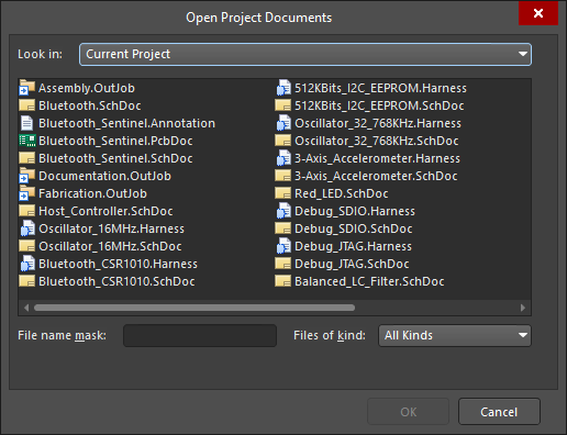The Open Project Documents dialog