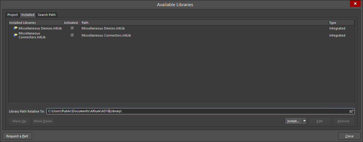The Available Libraries dialog
