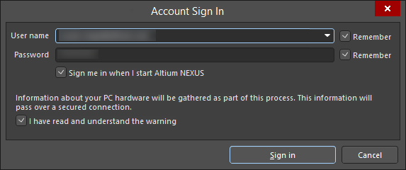 The Account Sign In dialog