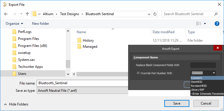 Export dialogs when exporting to the Ansoft Neutral file format.