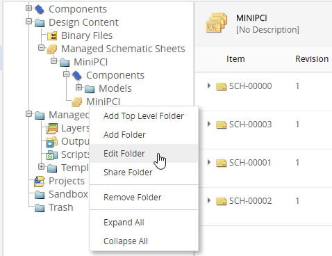 Access folder structure management commands from the right-click menu.