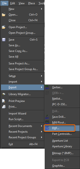 Export DXF files in CAMtastic Editor