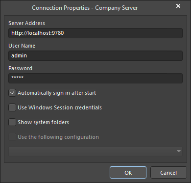 The Connection Properties dialog